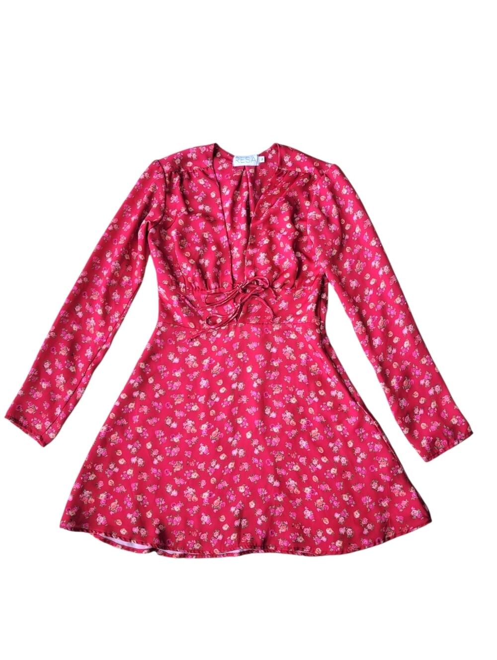 RESA Willa Long Sleeve Mini Dress Floral Rose Size Small